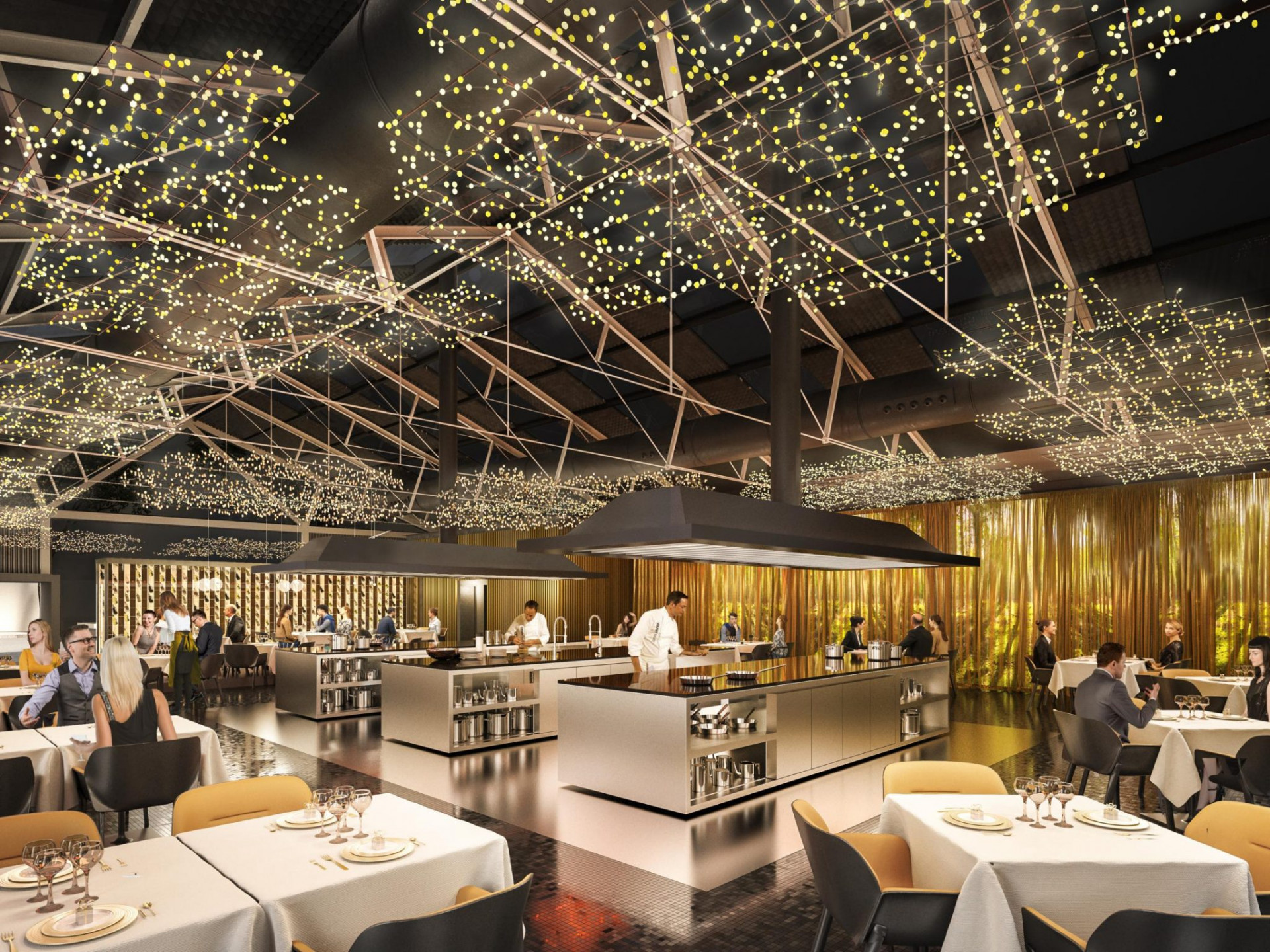 Editorial photograph of Cocina Hermanos Torres restaurant interior in Barcelona