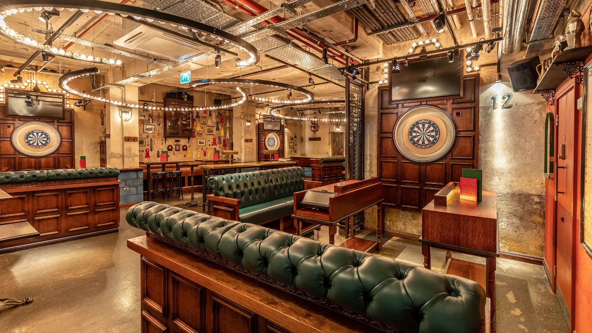 Editorial photograph of Flight Club social darts bar event space in London